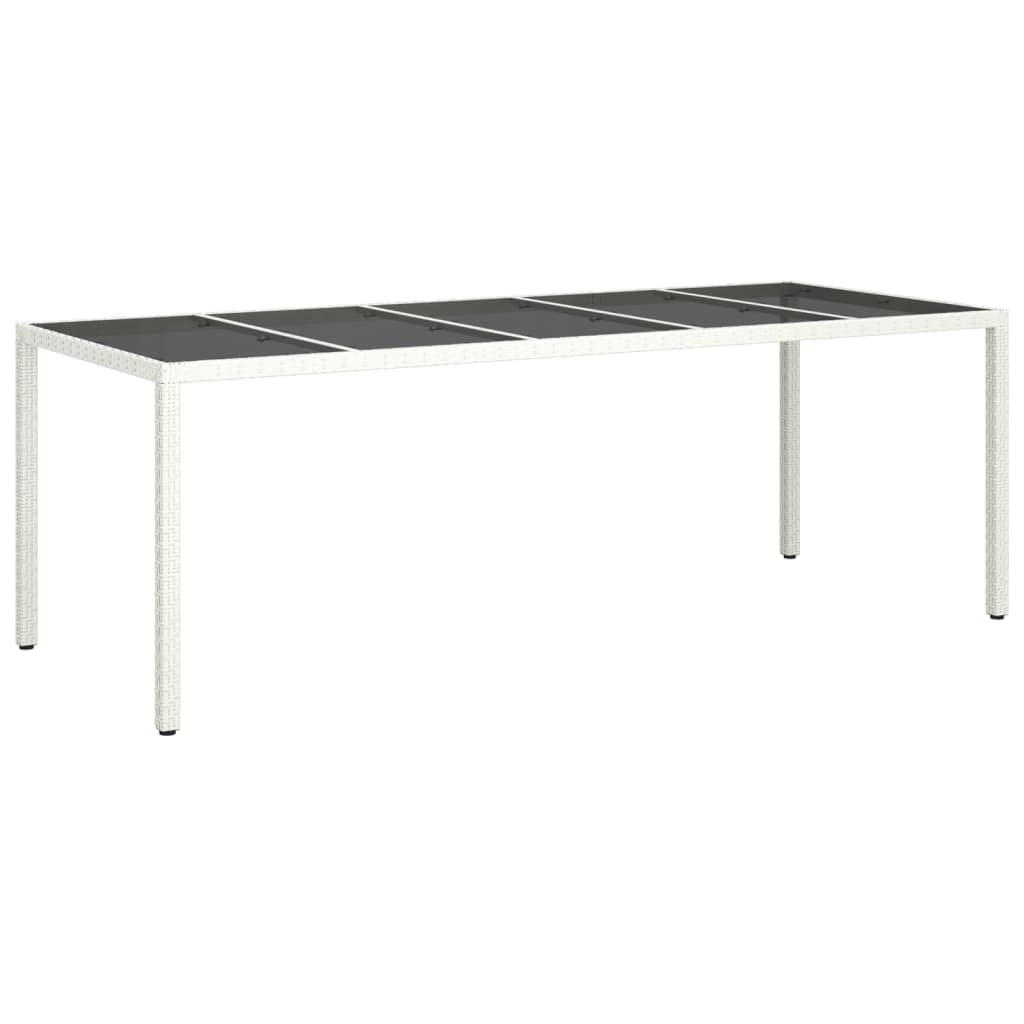 Vidaxl Table Wicker Outdoor Furniture White Poly Rattan/Tempered Glass - Sturdy Steel Frame, Adjustable Feet, Easy-To-Clean Top, Ideal For Garden/Patio/Deck, 98.4' L X 39.4' W X 29.5' H