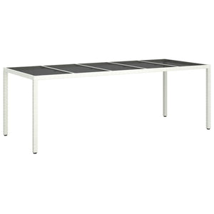 Vidaxl Table Wicker Outdoor Furniture White Poly Rattan/Tempered Glass - Sturdy Steel Frame, Adjustable Feet, Easy-To-Clean Top, Ideal For Garden/Patio/Deck, 98.4' L X 39.4' W X 29.5' H
