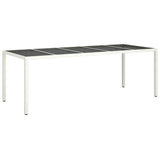 Vidaxl Table Wicker Outdoor Furniture White Poly Rattan/Tempered Glass - Sturdy Steel Frame, Adjustable Feet, Easy-To-Clean Top, Ideal For Garden/Patio/Deck, 98.4' L X 39.4' W X 29.5' H