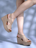 Shoetopia Comfortable Peep Toe Beige Wedges For Women & Girls /Eu38,Beige,5,B0DRJFFDSZ