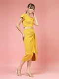 Oomph! Stretchable Lycra Coord Crop Top And Skirt Set For Women Yellow - Coord_Mt832Msk091,Canary YellowApparel,L