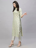 Anni Designer Women'S Cotton Blend Straight Printed Kurta With Pant (Babita Green_Xl_Green_X-Large),Green,XL,Cotton Blend,Babita_1423,Kurta