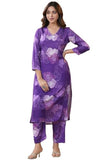 Anni Designer Women'S Cotton Blend Calf Length Printed Straight Co-Ord Set (710 Violet_Purple_Small),Purple,S