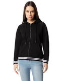Fyltr Women'S Hoodie With Stripe Rib Detail - Sporty Raglan Sleeve | Spacious Side Pockets | Full Zipper | Casual Winterwear For Women,Every Ebony,Every Ebony,S