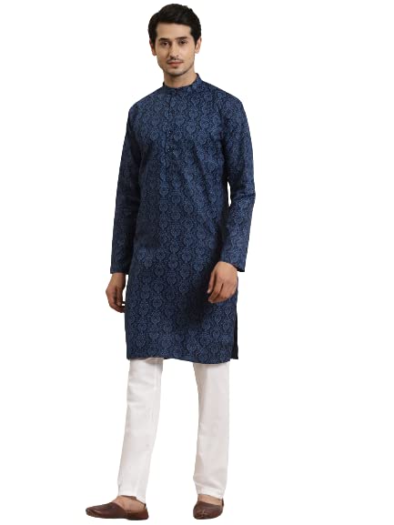 Sojanya (Since 1958 Men'S Cotton Blend Navy Blue & Black Printed Only Long Kurta