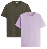 ADRO T Shirts Pack of 2 Mens Tshirts Cotton T Shirts for Men Tshirt T-Shirts Combo T Shirts Tshirts for Men Plain Solid Tshirts Olive Purple Tshirt for Men RCM2-PLN-OL-PU-M,Olive,Purple