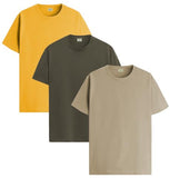 Adro Men'S Solid Regular Fit T-Shirt (Rcm3-Pln-Mu-Ol-Be_Mustard Olive Beige,Mustard,Olive,BeigeApparel,L