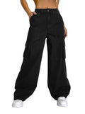 Kotty Women'S Solid High Rise Relaxed Fit Cargo Jeans(Black,28)