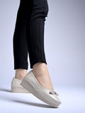 Shoetopia Bow Detailed Casual Cream Loafers For Women & Girls /Eu40,Cream,7,B0DZVPP5ZJ