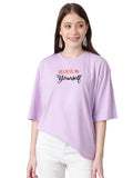 Kotty Women'S Printed, Typography Round Neck Cotton Blend Oversize T-Shirt(Purple,S)