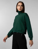 Fyltr Women'S Drop Shoulder Boxy Fit Sweatshirt With Turtle Neck & Balloon Sleeve,Enchanted Evergreen,Enchanted Evergreen,S