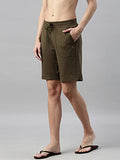 Enamor Essentials Women's Mid Rise Relaxed Fit 100% Cotton Knee Length Shorts Bermuda with Elasticated Waistband and Pockets - E080(E080-Army Green -XL),Army Green