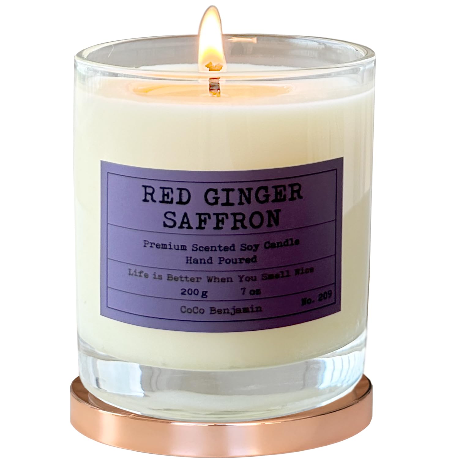 100% Soy, Highly Scented, Hand Poured Soy Candle (Red Ginger Saffron, Transparent 7Oz),Jar Candles