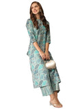 Gosriki Women'S Cotton Blend Straight Printed Kurta With Pant (Later Blue-Nh-Gs_S_Blue_Small),Blue,,B0D3BY2LBJ