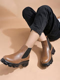 Women'S Chunky Chelsea Boots Tan Ankle Booties With Lug Sole Slip-On Elastic Side Panels Stylish Fall/Winter Footwear Eu37,Bronze,4,B0DM2DW673