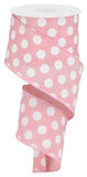 Polka Dot Canvas Wired Edge Ribbon - 2.5 x 10 Yards (Rose Pink, White)
