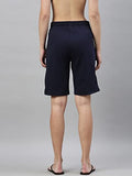 Enamor Essentials Women's Mid Rise Relaxed Fit 100% Cotton Knee Length Shorts Bermuda with Elasticated Waistband and Pockets - E080(E080-Navy-XL),Navy