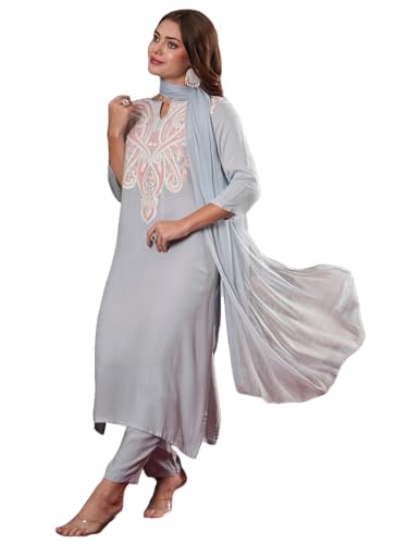 Gosriki Women'S Cotton Blend Embroidered Straight Kurta With Pant & Dupatta (Gudali Blue-Vks07-Gs_S_Blue_Small),Blue,,B0DM1VYSWP