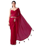 Womanista Women's Satin Belted Saree (TI6724_Pink)