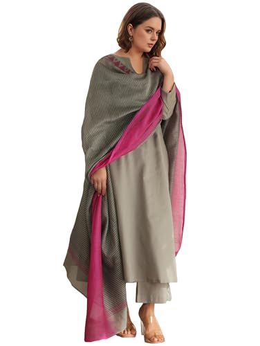 Anni Designer Women'S Rayon Viscose Solid Straight Kurta With Pant & Dupatta (Mogul Grey-Vks03_L_Grey_Large),Grey,L