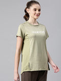 Enamor Womens Athleisure A306-Dry Fit with Antimicrobial & Sweat Wicking Crew Neck Short Sleeve Breathe Active Wear T-Shirt (A306_Thai Green Melange_XL),Thai Green Melange
