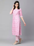 Anni Designer Women'S Cotton Blend Straight Printed Kurta With Pant Set (G20 Pink_S_Pink_Small),Pink,S,Cotton Blend,Regular,