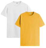 ADRO T Shirts Pack of 2 Mens Tshirts Cotton T Shirts for Men Tshirt T-Shirts Combo T Shirts Tshirts for Men Plain Solid Tshirts White Mustard Tshirt for Men RCM2-PLN-WH-MU-L,White,Mustard