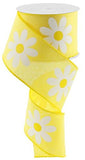 Daisy Flower Canvas Wired Edge Ribbon, 2.5 x 10 Yards (Yellow)