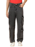 KOTTY Men's Solid Mid Rise Straight Fit Stylish Looking Cargo Jeans(Grey 36),Charcoal Grey