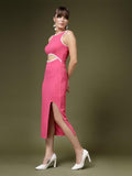 OOMPH! Women's Western & Fusion wear Stretchable Midi Lycra Dress for Women Bodycon Pink - md1084,Barbie Pink