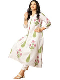 Anni Designer Women'S Rayon Viscose A-Line Printed Kurta With Pant (Pnil White-Vks01_Xxl_White_Xx-Large),White,2XL