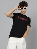 Lookmark Pure Cotton Black Color Printed Half Sleeve Oversized T-Shirt For Men(Mt20-Black-M)