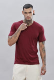 Adro Men'S V Neck Solid Cotton T-Shirt (Vn-M-Pln-Mr_Maroon_L)