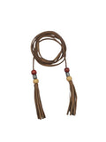 Ani Accessoriez Women Suede Belt/Cord For Skiny Girl/Women With Wooden Beeds Tassel (Light Brown)