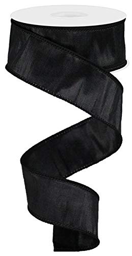 RG Ribbon Solid Black Metallic Dupioni Wired Ribbon 1.5 Inch x 10 Yards for Bows, Wreaths, Gift Wrap, Crafts and Decorations