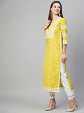 Anni Designer Women'S Cotton Blend Chikankari Embroidered Straight Kurta (Stho-Yellow_3Xl_Yellow_Xxx-Large),Yellow,3XL,Cotton Blend,Regular,Kurta