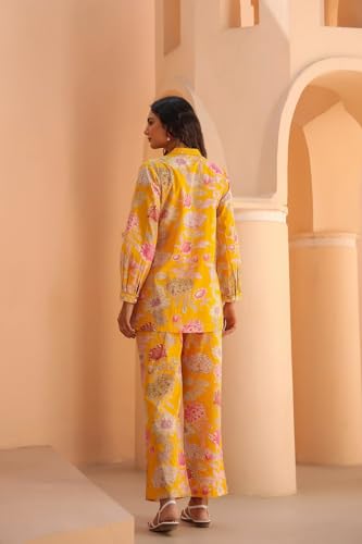 Anni Designer Women'S Cotton Blend Printed Ethnic Co-Ord Set (Cooper Yellow_M_Yellow_Medium),Yellow,M,Cotton Blend,Regular,Kurta