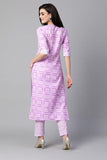 Anni Designer Women'S Cotton Blend Straight Printed Kurta With Pant Set (G20 Purple_Xxl_Purple_Xx-Large),Purple,2XL,Cotton Blend,Regular,