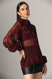 Om Sai Latest Creation Women Mesh Shirt Style Top For Women Regular Fit Western (Oslc-W1681_Maroon_S)