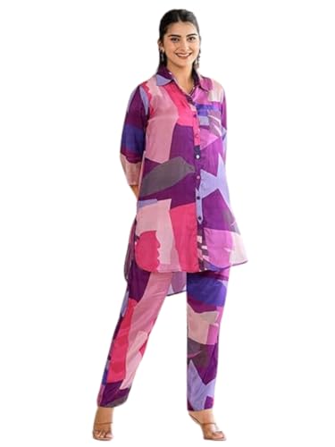Leriya Fashion co ord Set for Women | Summer co ord Set for Women | Formal co ord Set for Women | Women co ord Set (Large, Purpl