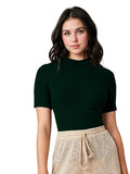Kotty Women'S Slim Fit Half Sleeve Ribbed T-Shirt(Green_L)