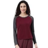 Enamor Women's Solid Slim Fit T-Shirt (E307_Forged Iron Melange/Dry Blood XL)