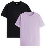 ADRO T Shirts Pack of 2 Mens Tshirts Cotton T Shirts for Men Tshirt T-Shirts Combo T Shirts Tshirts for Men Plain Solid Tshirts Black Purple Tshirt for Men RCM2-PLN-BL-PU-L,Black,Purple