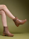 Women'S Tan Ankle Boots With Side Zipper And Metal Detail Low Heel Faux Leather Booties For Everyday Comfort And Style Eu39,Tan,6,B0DM6CGYPN