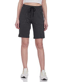 Enamor E080 Mid-Rise Cotton Bermuda Shorts For Women With Side Pockets And Adjustable Drawstring(E080_Charcoalmelange_Xl)