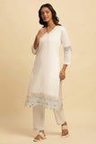 W Women White Solid Cotton Co-Ord Kurta Set, Straight Pant & Dupatta_24Fews10512-221213_Xs