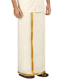Prakasam Cotton Men'S Fine Quality Welcro Pocket Jari Cotton Double Dhoti (34) Cream 34