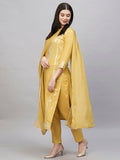 Anni Designer Women'S Cotton Blend Straight Printed Kurta With Pant & Dupatta (Anahi Mustard_L_Mustard_Large),Mustard,L,Cotton Blend,Anahi Mustard_1516,
