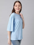 Kotty Women'S Cotton Blend Printed Oversized T-Shirts,Sky BlueApparel,M