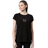 Enamor Womens Athleisure A305-Dry fit Cotton Spandex with Antimicrobial Finish Active Stay Fresh Workout T-Shirt (A305_Jet Black/Be Here Now_L),Jet Black/ Be Here N
